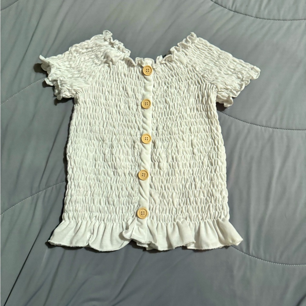 White Smocked Button-Up Top
